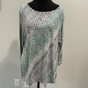 Ruby Rd. Mint Green and White Leopard Long Sleeve Tee